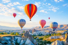 Colorful,Hot,Air,Balloons,Flying,Over,Rock,Landscape,At,Cappadocia